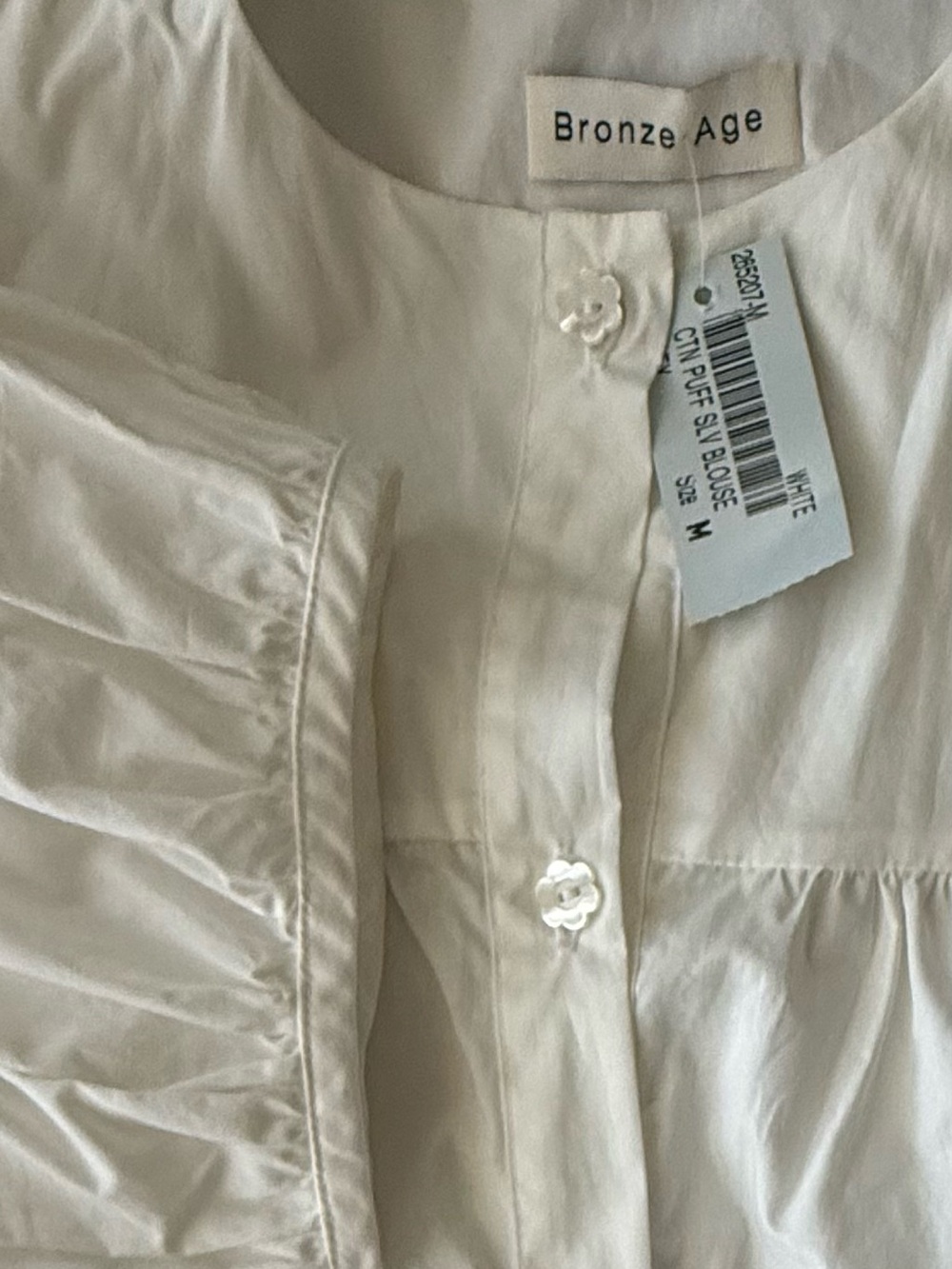 A BRONZE AGE White Posey Cotton Poplin Blouse Balloon Sleeve Size Medium NWT - Picture 4 of 5